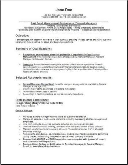 fast food manager resume  occupational examples  samples free edit with word