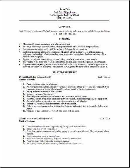 sample of resume for medical assistant