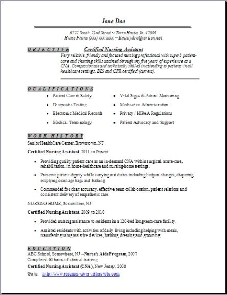 resume examples for certified nursing assistant
