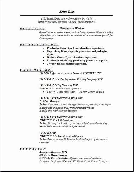 functional resume for warehouse worker
